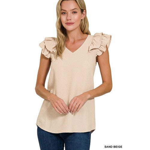 QT-7185D4 Sleevless Russle Top Sand Beige