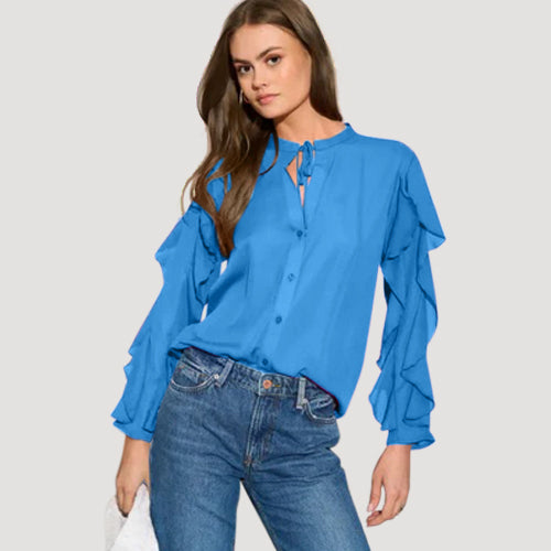 Ruffle Sleeve Blouse Blue