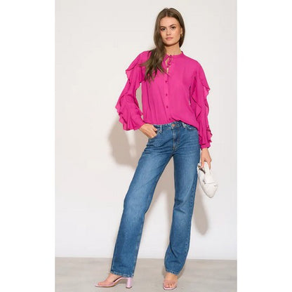 Ruffle Sleeve Blouse Magenta