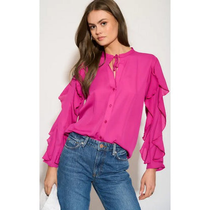 Ruffle Sleeve Blouse Magenta