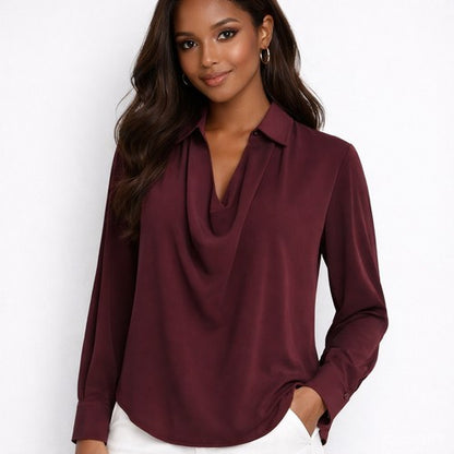 Cowl Front Blouse in Burgundy