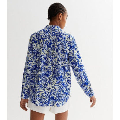 New Look Paisley Printed Oversized Shirt Blue