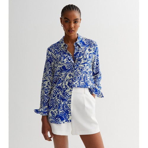 New Look Paisley Printed Oversized Shirt Blue