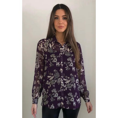 Floral Chiffon Blouse with Cami Vest Purple