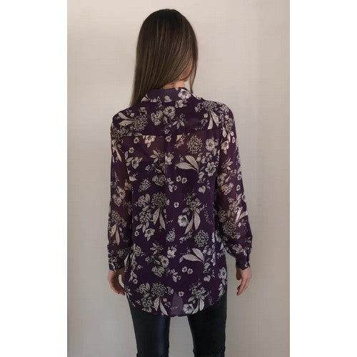 Floral Chiffon Blouse with Cami Vest Purple