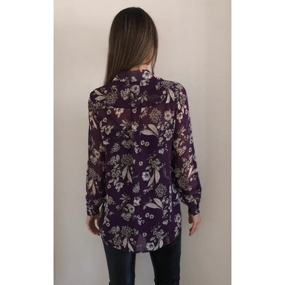 Floral Chiffon Blouse with Cami Vest Purple