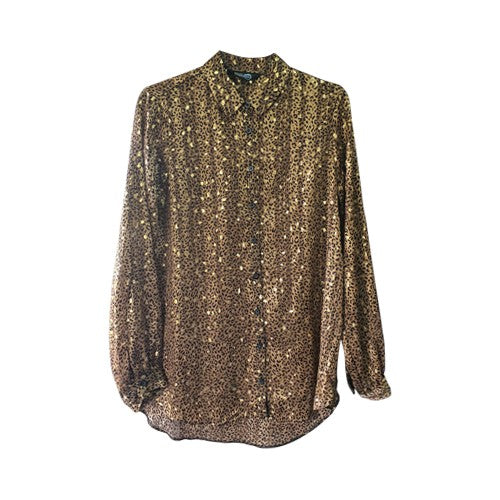 Leopard Print Chiffon Blouse Gold Metallic