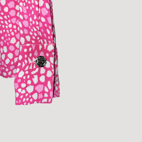 Silver Button Detail High Neck Blouse in Fuchsia Leopard Print