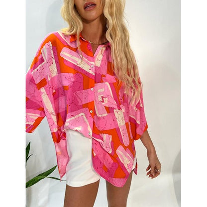 By Very Abstract Pattern Oversize Shirt Pink