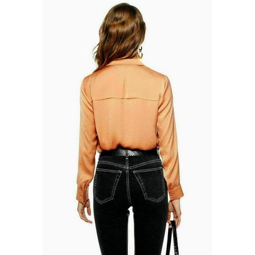 Topshop Pyjama-Style Satin Blouse Bronze