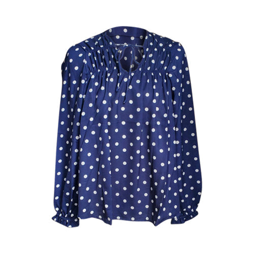 Marks & Spencer Tie Neck Polka Dot Long Sleeve Blouse Navy