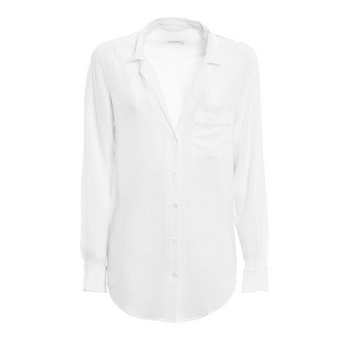 Etam Deep V-Neck Cut Long Sleeve Front Pocket Shirt White