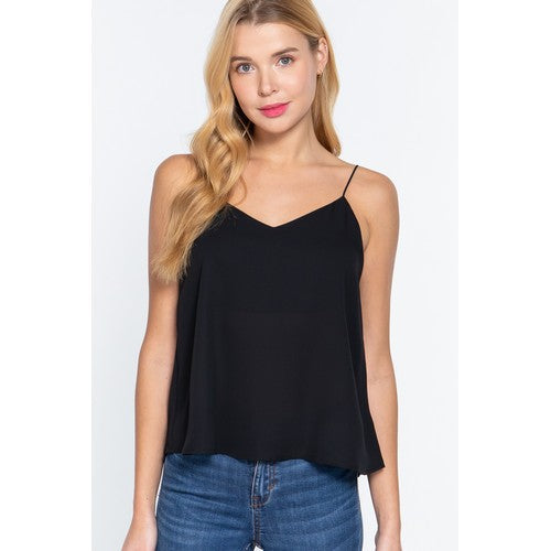 T10381 Double V-Neck Cami Vest Black