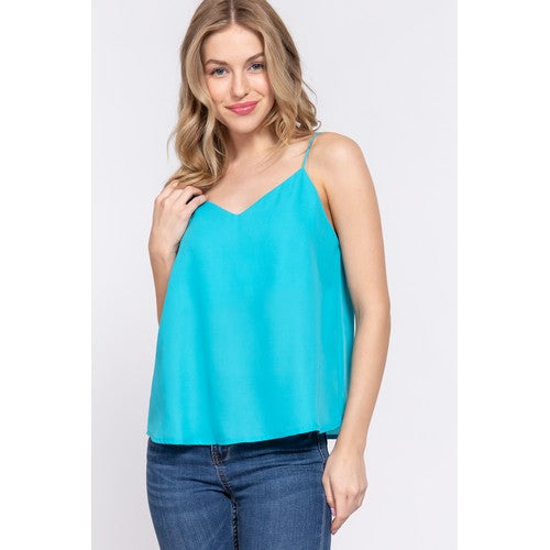 T10381 Double V-Neck Cami Vest Turquoise