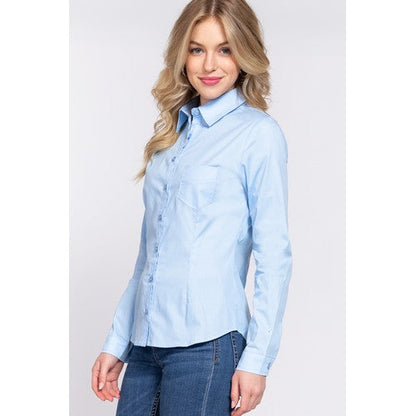 Slim Fit Stretch Cotton Shirt Blue