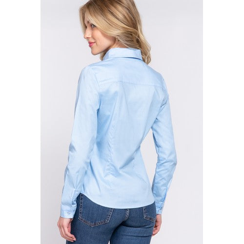 Slim Fit Stretch Cotton Shirt Blue