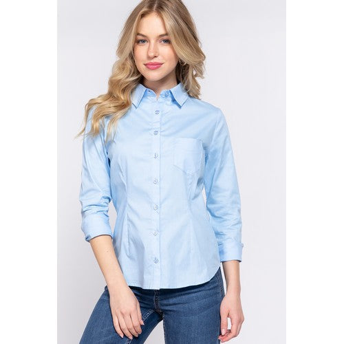 T13460 Slim Fit Stretch Cotton Shirt Blue