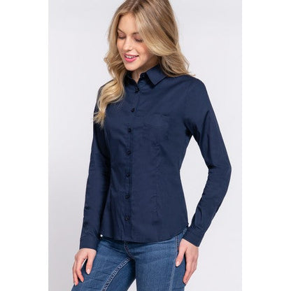 Slim Fit Stretch Cotton Shirt Navy