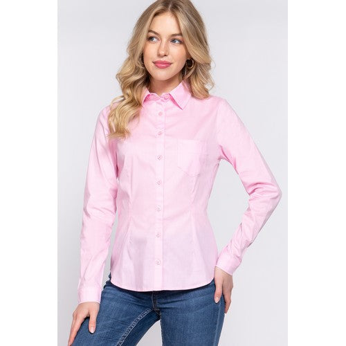 T13460 Slim Fit Stretch Cotton Shirt Pink