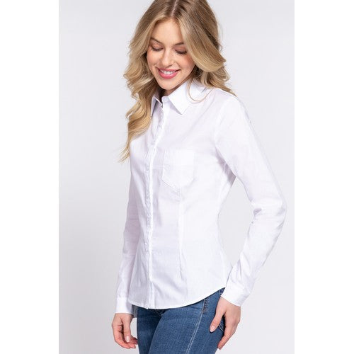 Slim Fit Stretch Cotton Shirt Off White