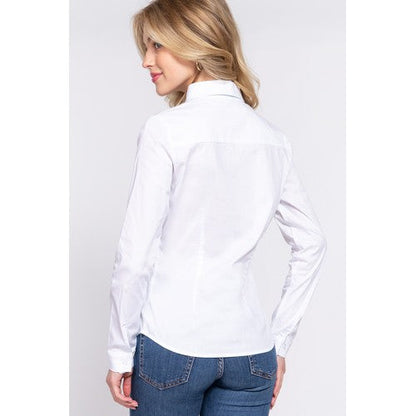 Slim Fit Stretch Cotton Shirt Off White