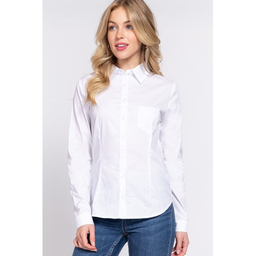 T13460 Slim Fit Stretch Cotton Shirt Off White