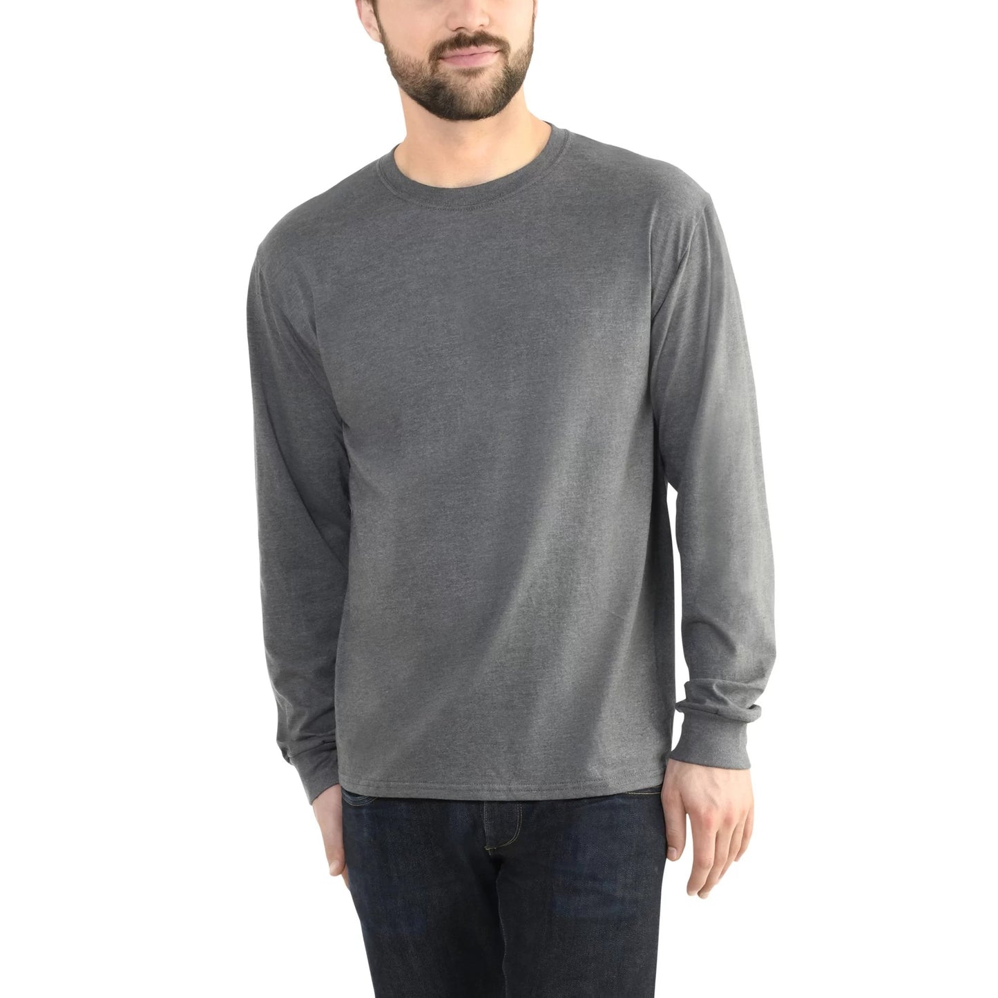 Smart Crew Neck Long Sleeve Cotton Jersey Grey