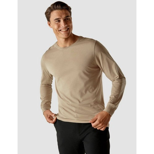 Smart Crew Neck Long Sleeve Cotton Jersey Khaki