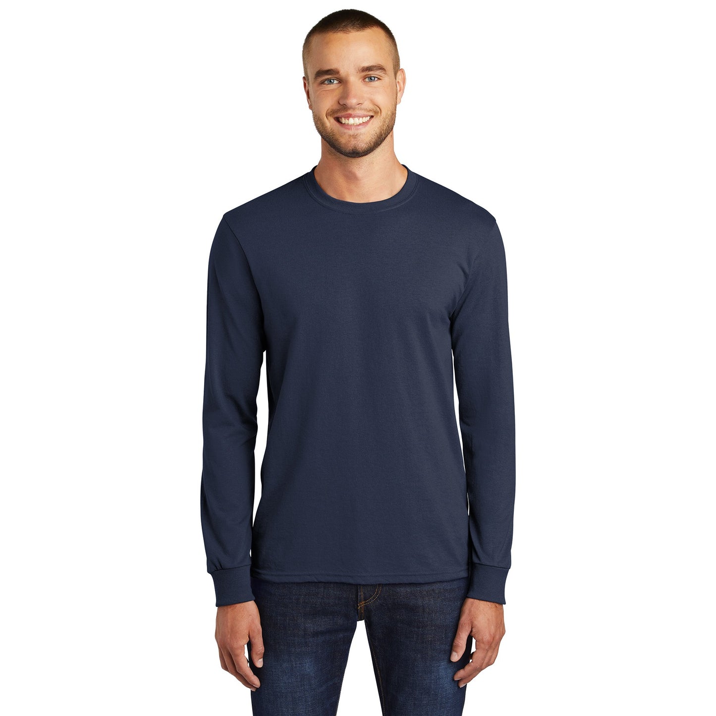 Smart Crew Neck Long Sleeve Cotton Jersey Navy Sea