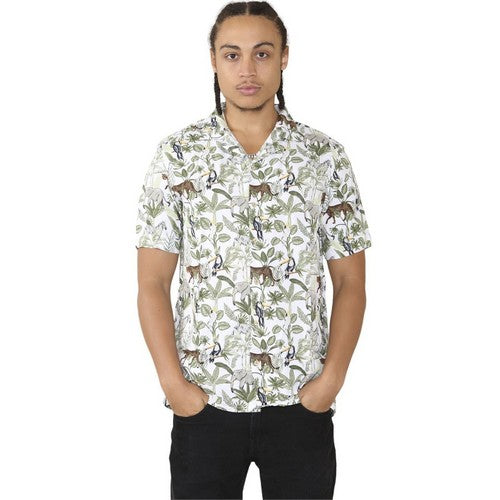 Tessentials Printed Hawaiian Shirt Green Safari