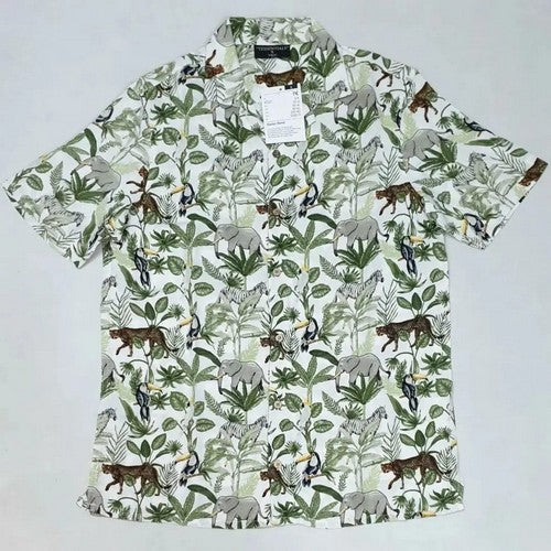 Tessentials Printed Hawaiian Shirt Green Safari