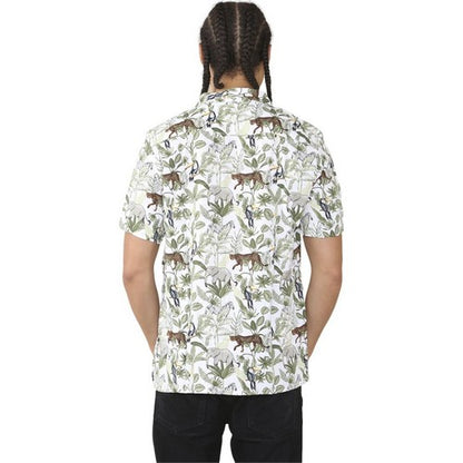 Tessentials Printed Hawaiian Shirt Green Safari