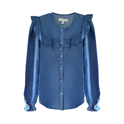 Cortefiel Ruffle Tencel Shirt Denim