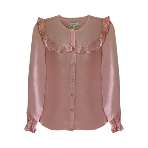 Cortefiel Ruffle Tencel Shirt Pink