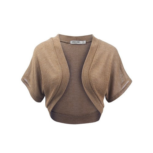 WSK1529 Knit Bolero Shrug Taupe