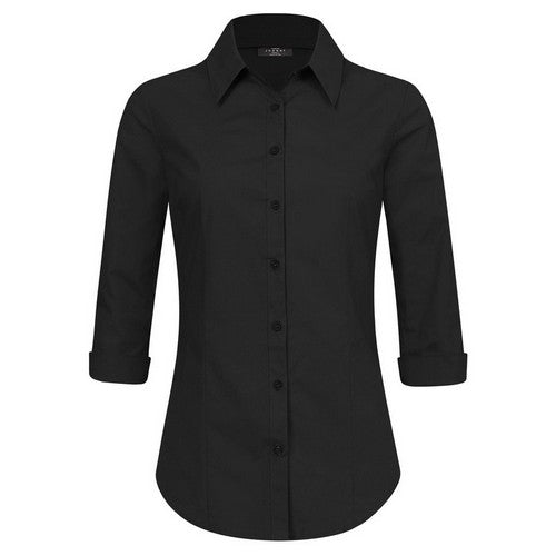 WT1947 Stretch Cotton 3/4 Sleeve Shirt in Black