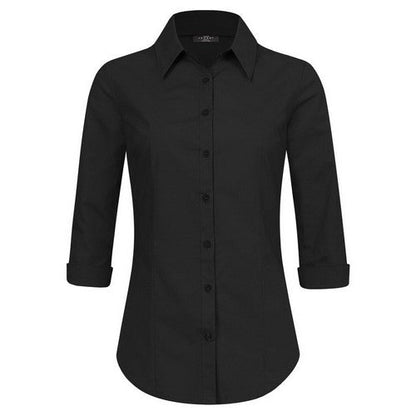 WT1947 Stretch Cotton 3/4 Sleeve Shirt in Black