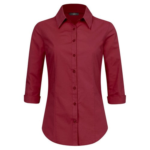 WT1947 Stretch Cotton 3/4 Sleeve Shirt Burgundy 