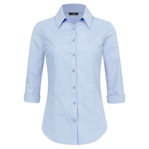 WT1947 Stretch Cotton 3/4 Sleeve Shirt in Dusty Blue