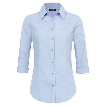 WT1947 Stretch Cotton 3/4 Sleeve Shirt in Dusty Blue