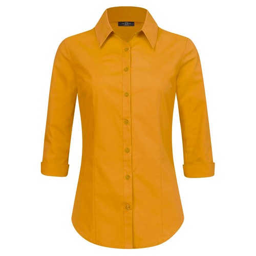 WT1947 Stretch Cotton 3/4 Sleeve Shirt Dark Mustard 