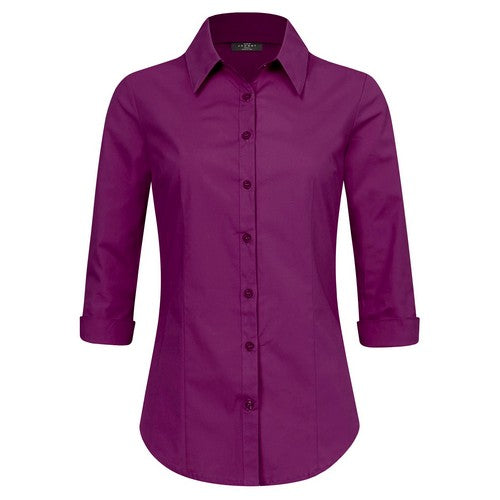 WT1947 Stretch Cotton 3/4 Sleeve Shirt Magenta