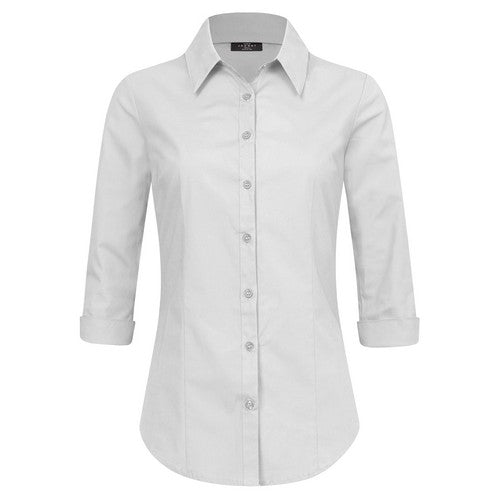 WT1947 Stretch Cotton 3/4 Sleeve Shirt White