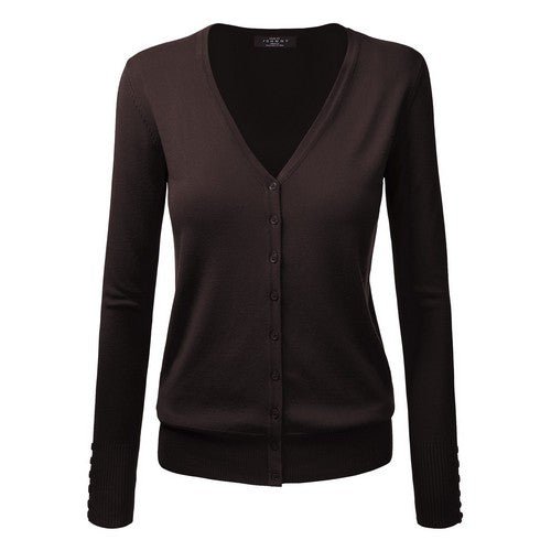 WSK780 Keep It Classic V-Neck Cardigan  Brown