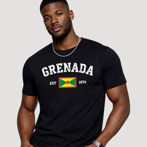 EST 1974 Grenada Independence Graphic Tee in Black