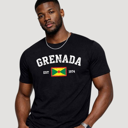 EST 1974 Grenada Independence Graphic Tee in Black