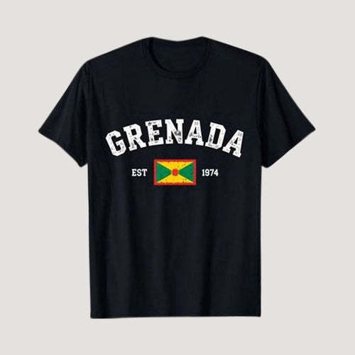 EST 1974 Grenada Independence Graphic Tee in Black