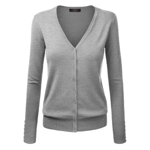 WSK780 Keep It Classic V-Neck Cardigan  Heather Grey