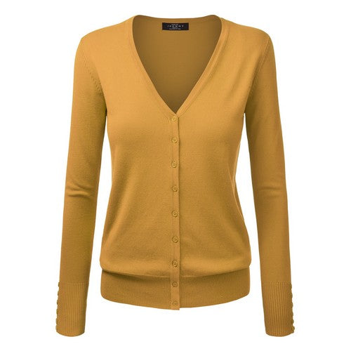 WSK780 Keep It Classic V-Neck Cardigan  Mustard