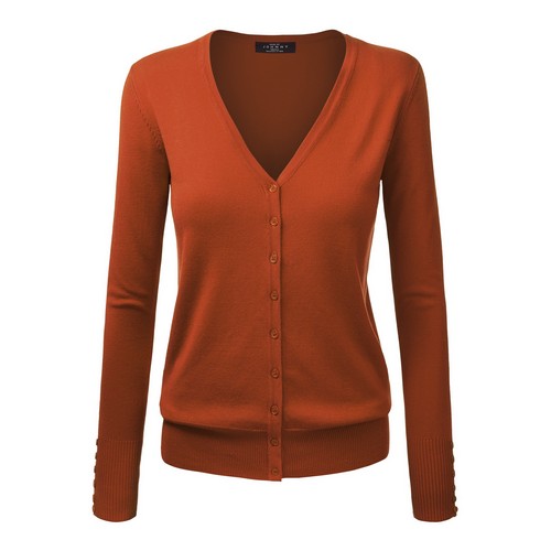 WSK780 Keep It Classic V-Neck Cardigan  Rust